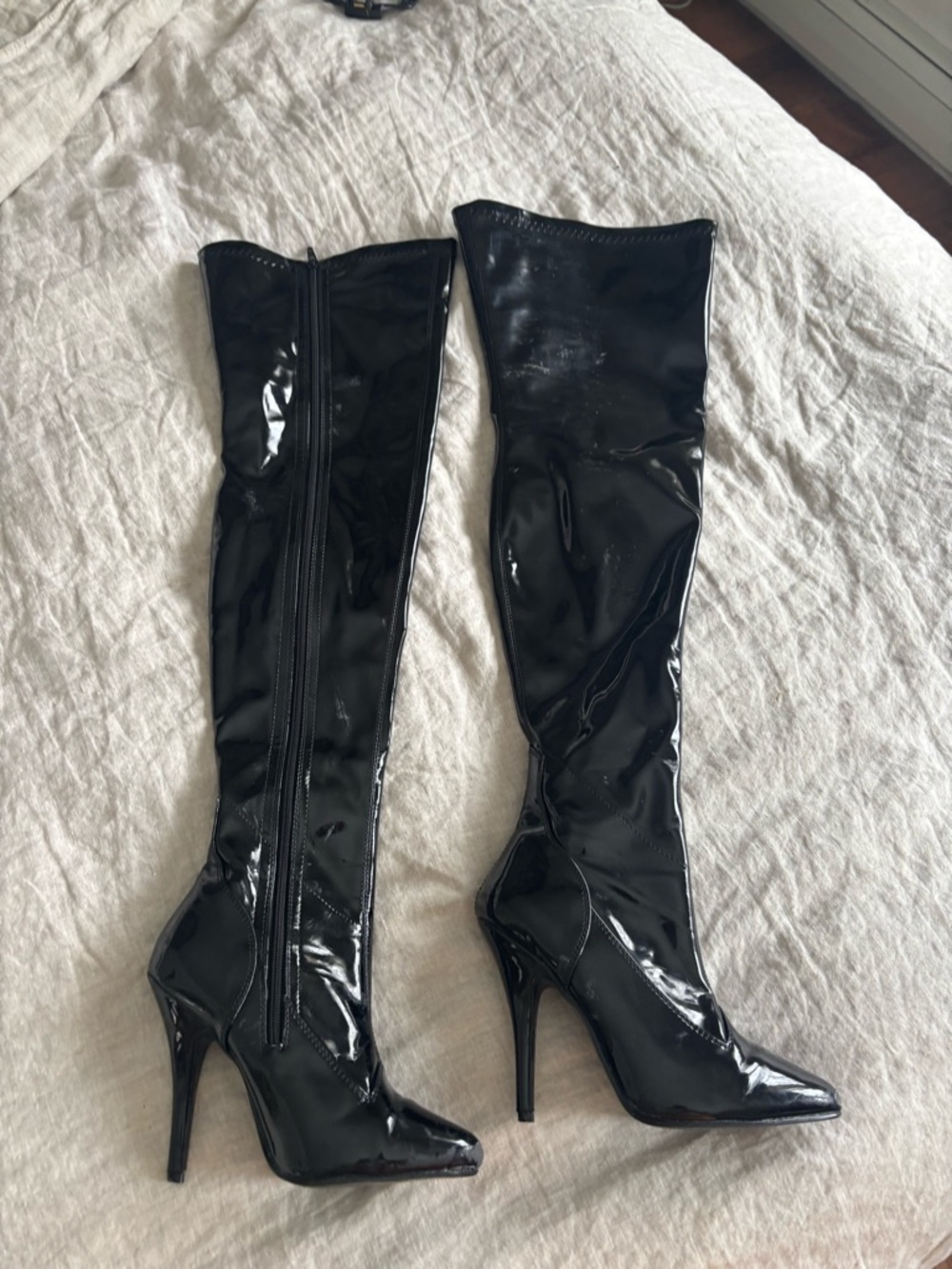 Pleaser Seduce Black Patent Thigh Highs
